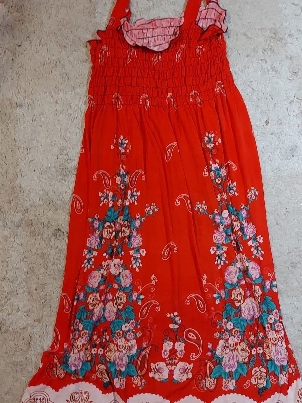Red Floral Maxi Skirt with Smocked Waist